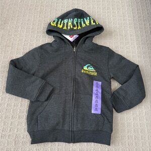 Quiksilver Kids Charcoal Hoodie with Sherpa liner and Colorful Logo